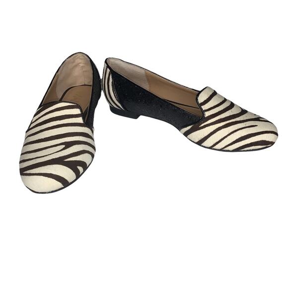 IMAN calf hair zebra print size 6.5M flats brown and beige glittery side… - Picture 4 of 14